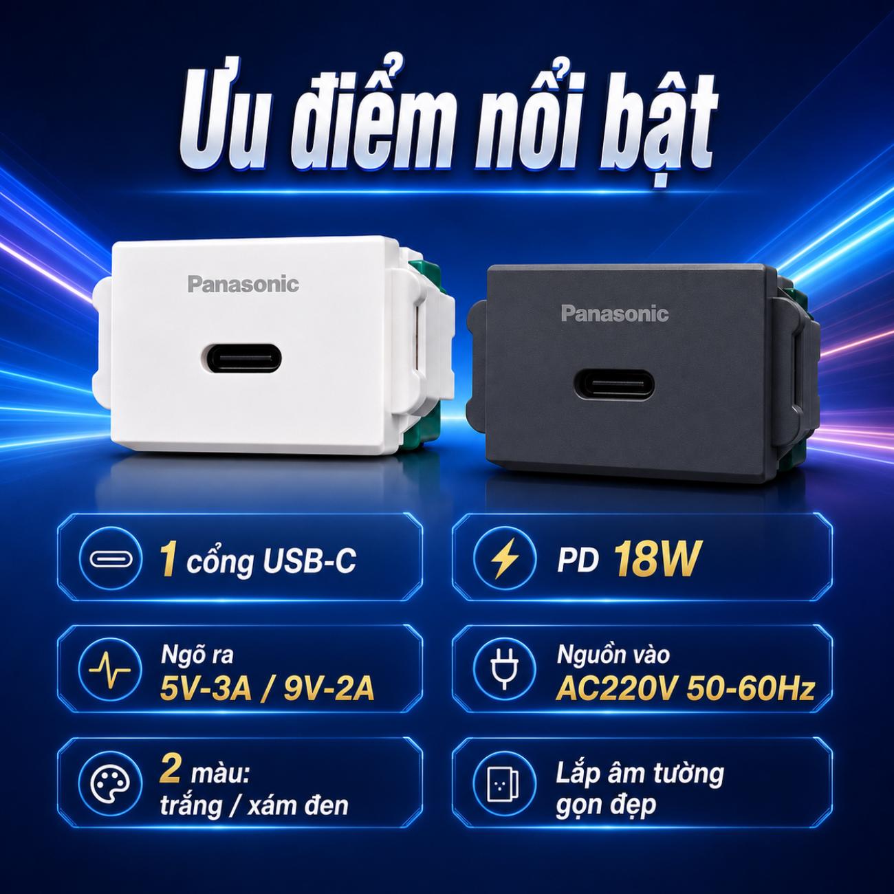 Ổ cắm USB Panasonic 1 cổng C PD-18W 1-port USB-C PD Charger